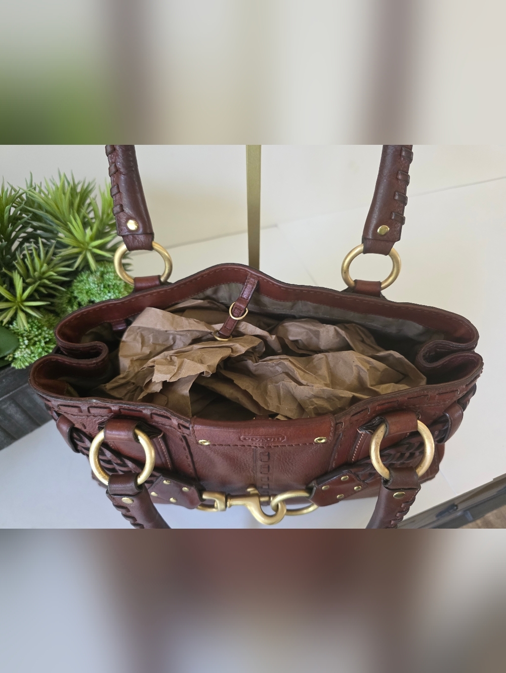Vintage Coach Hamptons Braided Cognac Leather Carryall Bag Y2K Limited Edition - Picture 13 of 16